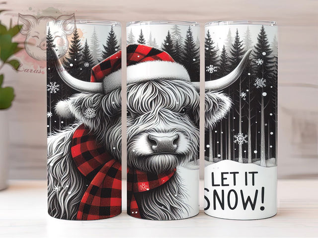 Snowy Highland Cow Christmas Tumbler, Winter Farm Wrap, Let It Snow Sublimation Design, Festive Cow Cup, 20Oz Skinny Tumbler Wrap, Rustic Christmas Mug, Snowy Livestock Design Sublimation Lara' s Designs 