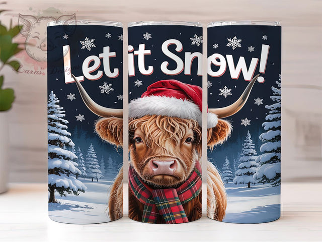 Snowy Highland Cow Christmas Tumbler, Winter Farm Wrap, Let It Snow Sublimation Design, Festive Cow Cup, 20Oz Skinny Tumbler Wrap, Rustic Christmas Mug, Snowy Livestock Design Sublimation Lara' s Designs 