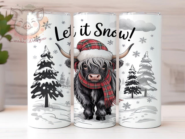 Snowy Highland Cow Christmas Tumbler, Winter Farm Wrap, Let It Snow Sublimation Design, Festive Cow Cup, 20Oz Skinny Tumbler Wrap, Rustic Christmas Mug, Snowy Livestock Design Sublimation Lara' s Designs 