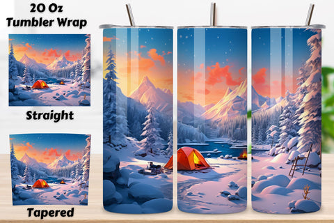Snowy Mountain Retreat Tumbler Wrap | winter camping tumbler Sublimation FloridPrintables 