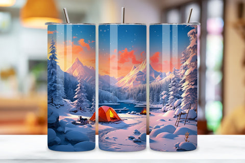 Snowy Mountain Retreat Tumbler Wrap | winter camping tumbler Sublimation FloridPrintables 