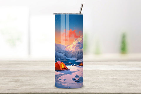 Snowy Mountain Retreat Tumbler Wrap | winter camping tumbler Sublimation FloridPrintables 