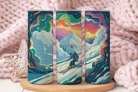 Snowy Mountain Skiing 20oz Tumbler Wrap Sublimation DesignSVG 