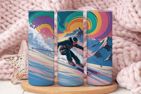 Snowy Mountain Skiing 20oz Tumbler Wrap Sublimation DesignSVG 