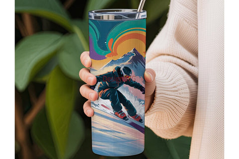 Snowy Mountain Skiing 20oz Tumbler Wrap Sublimation DesignSVG 