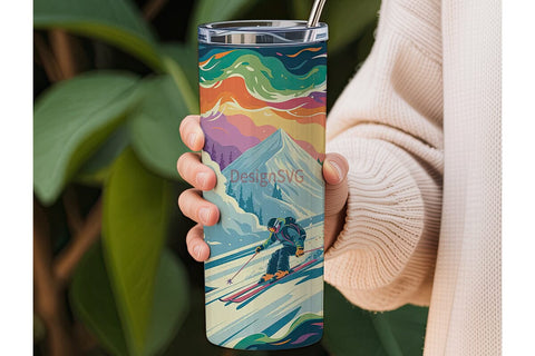Snowy Mountain Skiing 20oz Tumbler Wrap Sublimation DesignSVG 