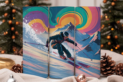 Snowy Mountain Skiing 20oz Tumbler Wrap Sublimation DesignSVG 