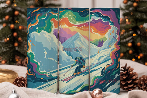 Snowy Mountain Skiing 20oz Tumbler Wrap Sublimation DesignSVG 