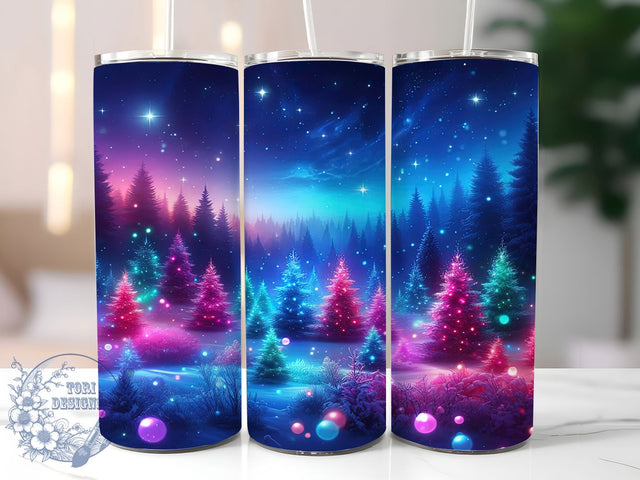 Snowy Night Christmas Tree Tumbler, Nighttime Holiday Wrap, Winter Tree Sublimation, Festive Snow Cup, 20Oz Skinny Tumbler Wrap, Peaceful Night Mug, Magical Christmas Design Sublimation ToriDesigns 