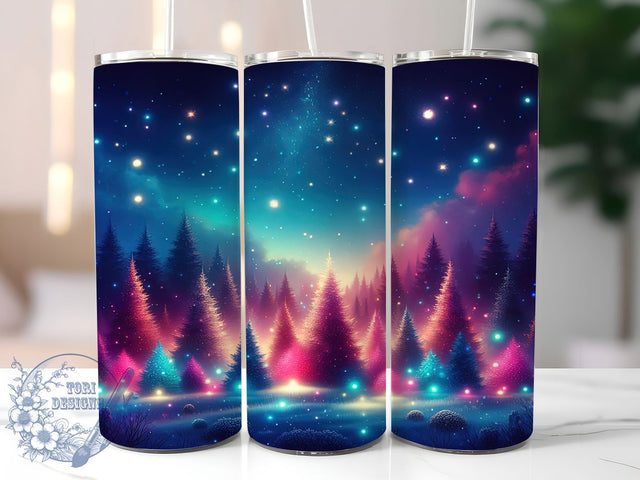 Snowy Night Christmas Tree Tumbler, Nighttime Holiday Wrap, Winter Tree Sublimation, Festive Snow Cup, 20Oz Skinny Tumbler Wrap, Peaceful Night Mug, Magical Christmas Design Sublimation ToriDesigns 