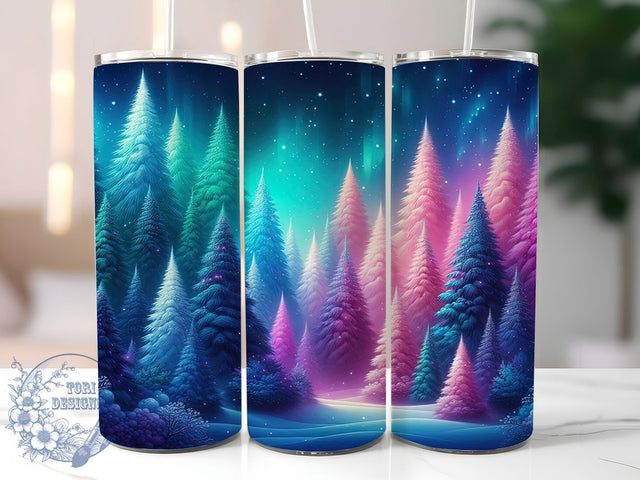 Snowy Night Christmas Tree Tumbler, Nighttime Holiday Wrap, Winter Tree Sublimation, Festive Snow Cup, 20Oz Skinny Tumbler Wrap, Peaceful Night Mug, Magical Christmas Design Sublimation ToriDesigns 