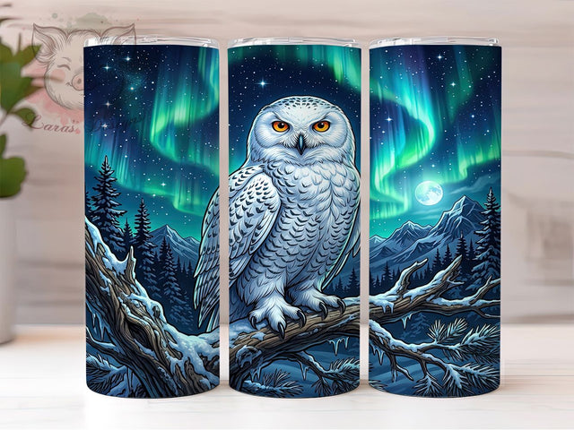 Snowy Owl Aurora 20oz Tumbler, Snowy Owl, Owl Aurora, Aurora Owl, Snowy Owl Tumbler, 20oz Tumbler, Aurora Tumbler, Tumbler Wrap Sublimation Lara' s Designs 