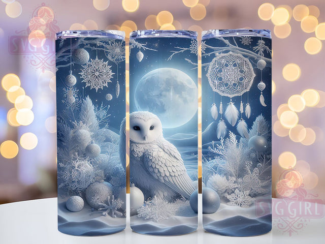 Snowy Owl Dreamcatcher Tumbler, Dreamcatcher Sublimation Design, Winter Owl Art, 20oz Holiday Tumbler, Whimsical Owl Mug, Elegant Dreamcatcher Cup, Festive Winter Wrap Sublimation SvggirlplusArt 