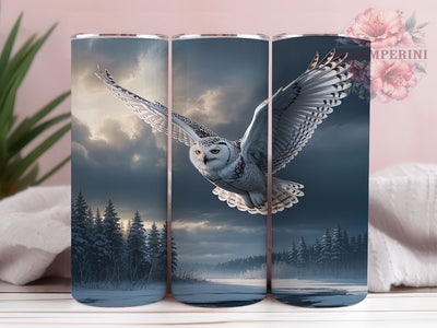 Snowy Owl Flight 20oz Tumbler, Winter Sky, Dynamic Flight, Extended Wings, Majestic Bird, Skinny Tumbler, Sublimation PNG Sublimation Li Zamperini 