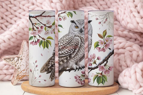 Snowy Owl Floral Tumbler Wrap Sublimation DesignSVG 
