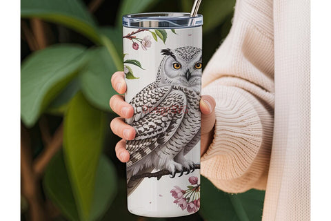 Snowy Owl Floral Tumbler Wrap Sublimation DesignSVG 
