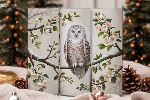 Snowy Owl Floral Tumbler Wrap Sublimation DesignSVG 