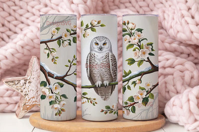 Snowy Owl Floral Tumbler Wrap Sublimation DesignSVG 