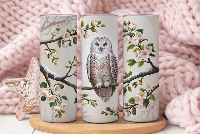 Snowy Owl Floral Tumbler Wrap Sublimation DesignSVG 