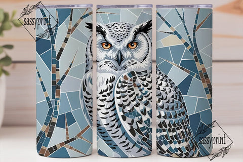 Snowy Owl Mosaic 20oz Tumbler Wrap Sublimation sassyprint 