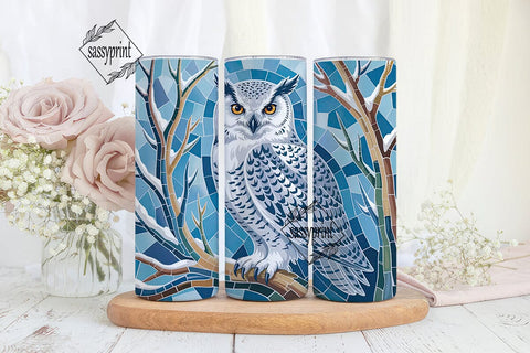 Snowy Owl Mosaic 20oz Tumbler Wrap Sublimation sassyprint 