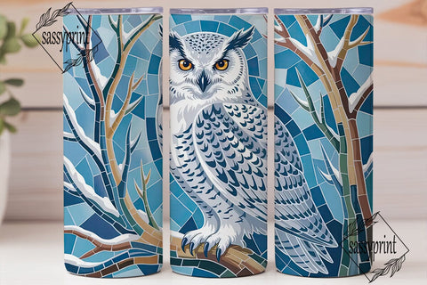 Snowy Owl Mosaic 20oz Tumbler Wrap Sublimation sassyprint 