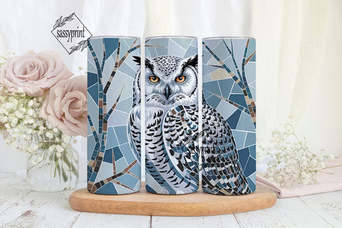 Snowy Owl Mosaic 20oz Tumbler Wrap Sublimation sassyprint 