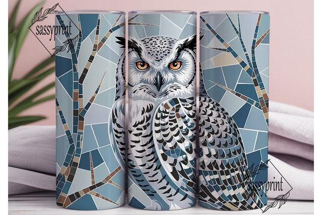 Snowy Owl Mosaic 20oz Tumbler Wrap Sublimation sassyprint 