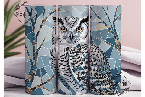 Snowy Owl Mosaic 20oz Tumbler Wrap Sublimation sassyprint 