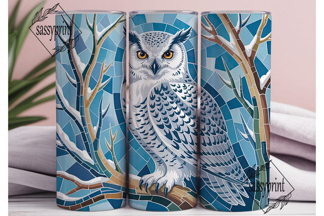 Snowy Owl Mosaic 20oz Tumbler Wrap Sublimation sassyprint 