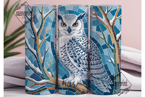 Snowy Owl Mosaic 20oz Tumbler Wrap Sublimation sassyprint 