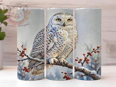 Snowy Owl Winter Berries 20oz Tumbler, Snowy Owl Motif, Winter Theme, Berry Accent, Rustic Charm, Sublimation Wrap, 20oz Tumbler, Whimsical Style Sublimation Lara' s Designs 