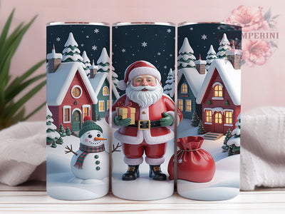 Snowy Village House Santa Christmas Tumbler, Christmas Sublimation Design, Festive Holiday Cup Art, 20oz Xmas Tumbler, Whimsical Santa Mug, Stylish Christmas Cup, Cozy Holiday Wrap Sublimation Li Zamperini 