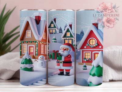 Snowy Village House Santa Christmas Tumbler, Christmas Sublimation Design, Festive Holiday Cup Art, 20oz Xmas Tumbler, Whimsical Santa Mug, Stylish Christmas Cup, Cozy Holiday Wrap Sublimation Li Zamperini 