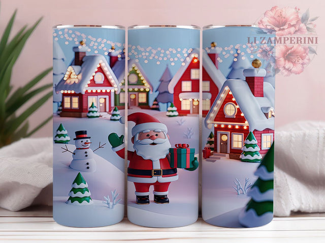 Snowy Village House Santa Christmas Tumbler, Christmas Sublimation Design, Festive Holiday Cup Art, 20oz Xmas Tumbler, Whimsical Santa Mug, Stylish Christmas Cup, Cozy Holiday Wrap Sublimation Li Zamperini 