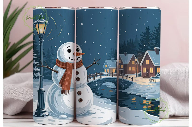 Snowy Village Snowman 20oz Tumbler Wrap Sublimation PixelChick 