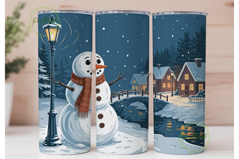 Snowy Village Snowman 20oz Tumbler Wrap Sublimation PixelChick 