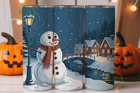 Snowy Village Snowman 20oz Tumbler Wrap Sublimation PixelChick 