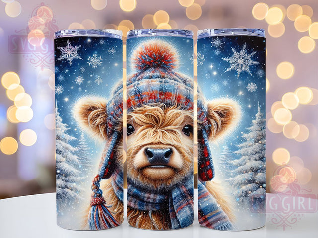 Snowy Winter Highland Cow Tumbler, Christmas Snowflake Art, Highland Cow Tumbler, 20Oz Wrap Design, Christmas Sublimation, Snowy Cow Design, Festive Winter Theme Sublimation SvggirlplusArt 