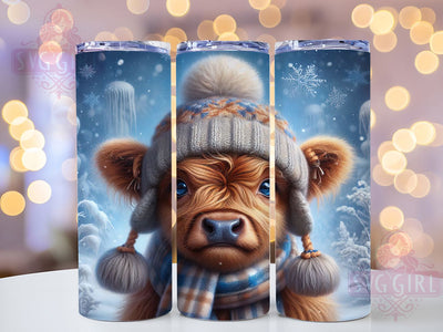 Snowy Winter Highland Cow Tumbler, Christmas Snowflake Art, Highland Cow Tumbler, 20Oz Wrap Design, Christmas Sublimation, Snowy Cow Design, Festive Winter Theme Sublimation SvggirlplusArt 