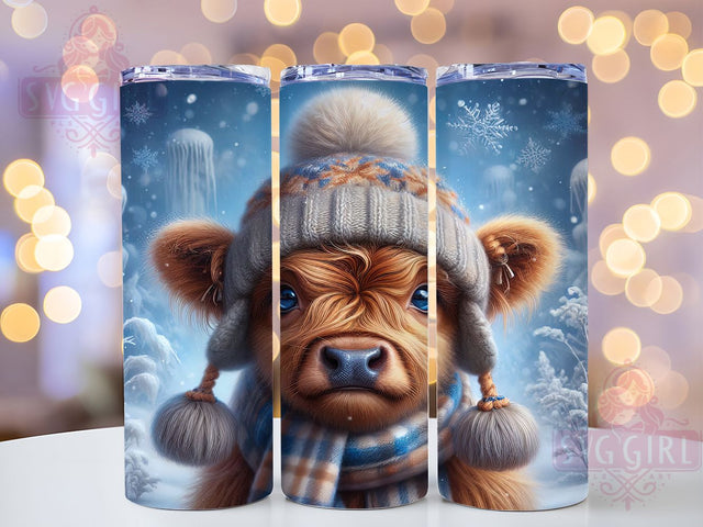 Snowy Winter Highland Cow Tumbler, Christmas Snowflake Art, Highland Cow Tumbler, 20Oz Wrap Design, Christmas Sublimation, Snowy Cow Design, Festive Winter Theme Sublimation SvggirlplusArt 