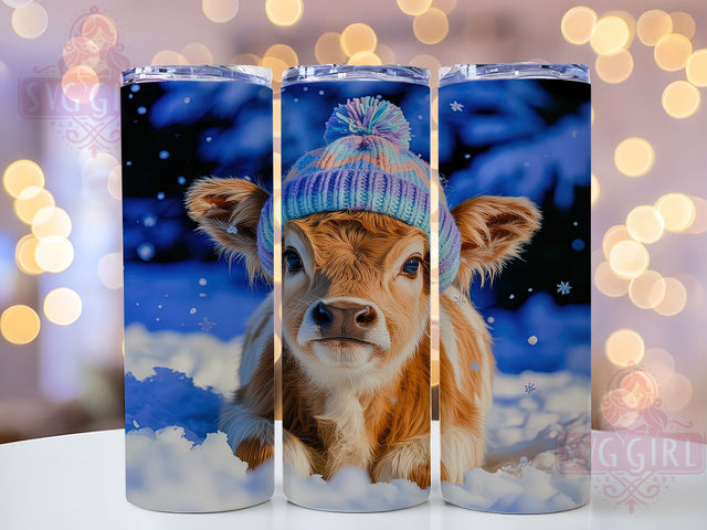 Snowy Winter Highland Cow Tumbler, Christmas Snowflake Art, Highland Cow Tumbler, 20Oz Wrap Design, Christmas Sublimation, Snowy Cow Design, Festive Winter Theme Sublimation SvggirlplusArt 