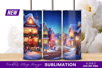 Snowy Winter Village At Night Tumbler Png Sublimation Regulrcrative 