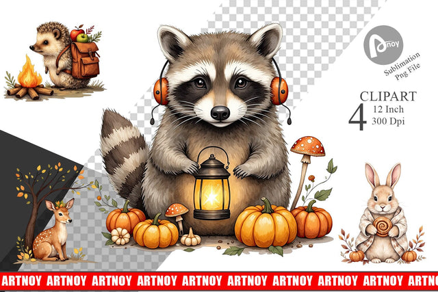 Snuggly Fall Critters Clipart Sublimation artnoy 