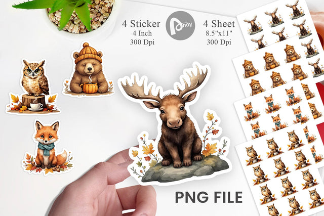 Snuggly Fall Critters Sticker Sublimation artnoy 