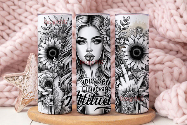So Apparently I Have An Attitude Girl With Tattoos- 20oz Skinny Tumbler Sublimation Designs 20oz Tumbler Png Sublimation DesignSVG 