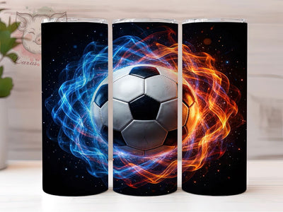 Soccer Ball Fiery Flames 20oz Tumbler Wrap, Blue Flames, Orange Flames, Sports Wrap, Fiery Design, 20oz Tumbler Wrap, Sublimation PNG Sublimation Lara' s Designs 