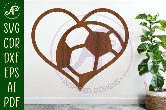 Soccer ball heart laser cut wall sign SVG APInspireddesigns 
