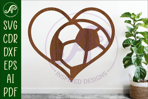 Soccer ball heart laser cut wall sign SVG APInspireddesigns 