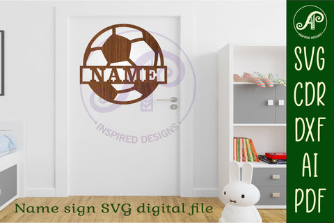 Soccer ball Name sign svg laser cut template, wall art SVG APInspireddesigns 